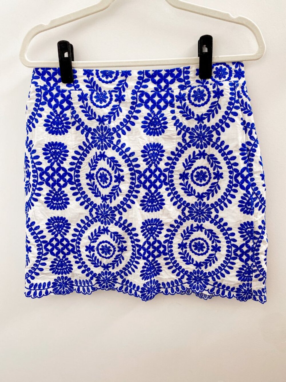 Royal Blue and White Embroidered Scalloped Skirt - Large